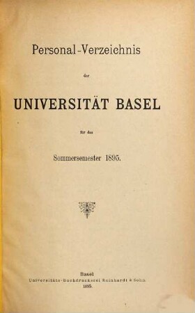 Personal-Verzeichnis der Behörden, Lehrer, Studierenden, akademischen Sammlungen, Anstalten, Kliniken und Seminare. 1895, SS