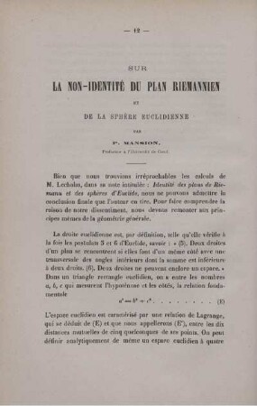 SUR LA NON-IDENTITÉ DU PLAN RIEMANMEN ET DE LA SPHÉRE EUCLIDIENNE.