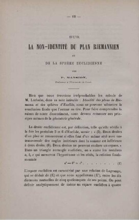 SUR LA NON-IDENTITÉ DU PLAN RIEMANMEN ET DE LA SPHÉRE EUCLIDIENNE.