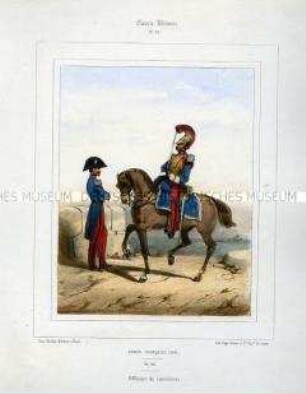 Uniformdarstellung, Offiziere des Karabinier-Regiments, Königreich Frankreich, 1841. Tafel Nr. 95 aus: Galerie Militaire.