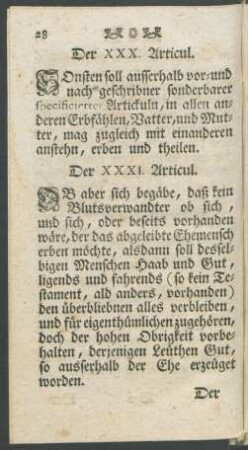 Der XXX. Articul