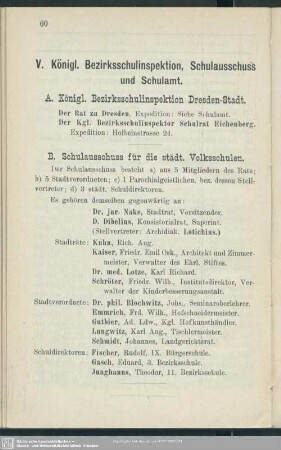 V. Königliche Bezirksschulinspektion, Schulausschuss und Schulamt