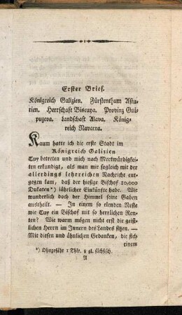 Erster Brief. Königreich Galizien. Fürstenthum Asturien. Herrschaft Biscaya. [...]