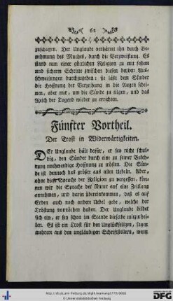 Fünfter Vortheil. Der Trost in Widerwärtigkeiten.