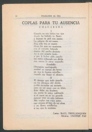Coplas para tu ausencia : Chacarera