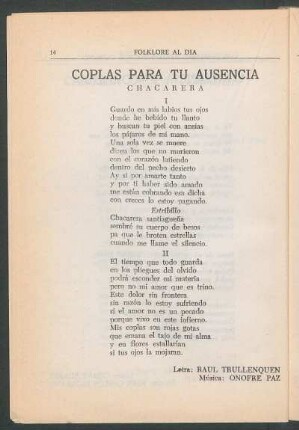 Coplas para tu ausencia : Chacarera