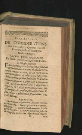 Pars Secunda. De Considerationibus Lessianis, Quibus Fidem Romanam-Papisticam persuadere fatagit.