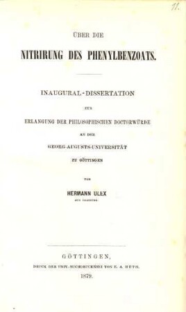 Ueber die Nitrirung des Phenylbenzoats : Götting. Inaug. Diss.