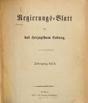 Regierungs-Blatt für das Herzogtum Coburg. 1878
