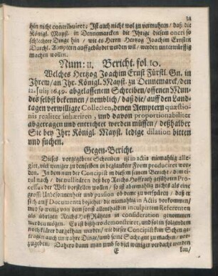 Num: 11. Bericht. fol. 10.
