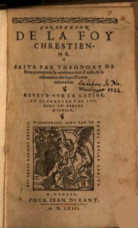 Confession de la foy chretienne