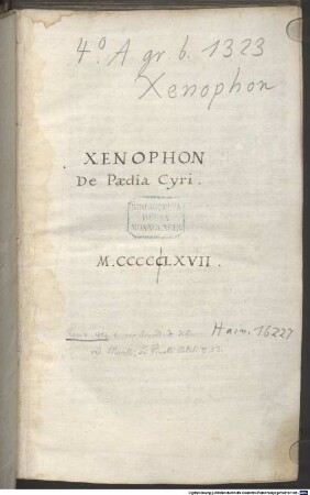 Cyropaedia : mit Gedicht von Bernardinus Robiatinus