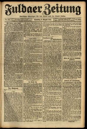 Erste Ausgabe vom Samstag, den 06. August 1921.
