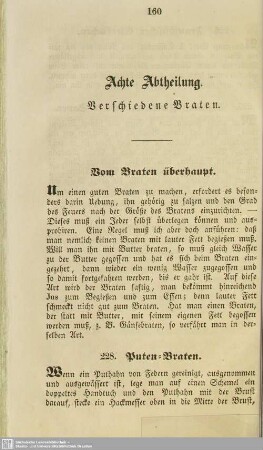 Achte Abtheilung. Verschiedene Braten