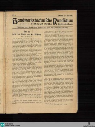 Handwerkstechnische Rundschau, Handwerkstechnische Rundschau