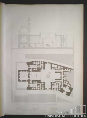 XXI. Plan et coupe de la Mosquée Hassan. 1. - 23. p. coste del. Imp: chez, L. Letronne. 15. Quai Voltaire. E. Ollivier SC.
