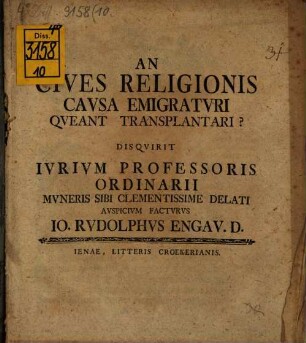 An cives religionis causa emigraturi queant transplantari?