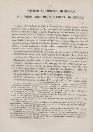 Intorno al comento di Proclo sul primolibro degli elemeti di Euclide.