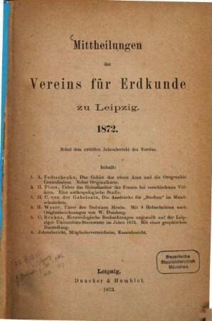 Mitteilungen des Vereins für Erdkunde zu Leipzig : für das Jahr ... 1872 (1873)