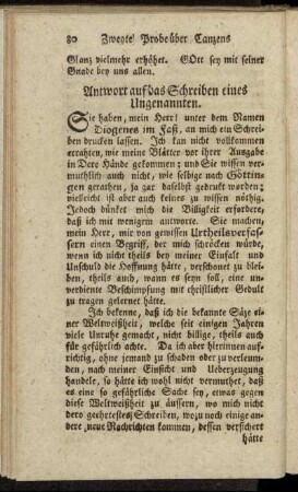 Antwort auf das Schreiben eines Ungenannten