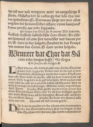 Wenneer dat Chor dat Sanctus uthe sungen hefft/ So singet de prester als volget.