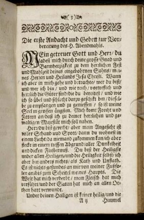 Die erste Andacht und Gebett zu Vorbereitung des H. Abendmahls.