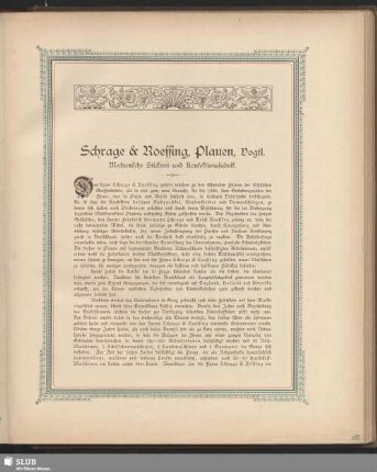 Schrage & Roessing, Plauen, Vogtl. Mechanische Stickerei und Konfektionsfabrik
