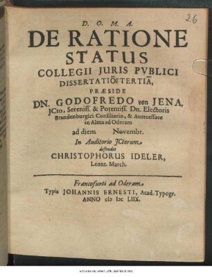 De Ratione Status Collegii Iuris Publici Dissertatio Tertia