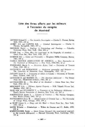 469-470, Liste de livres offerts par les éditeurs à l'occasion du congrès de Montréal