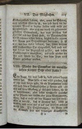 VIII. Macht der Camphor im menschlichen Körper Hitze oder Kälte?