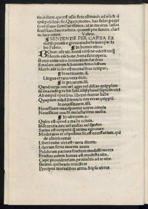 Sententie Per Capita Ex variis poetis e greco traducte interprete Iacobo Fabro.