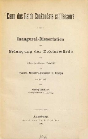 Kann das Reich Conkordate schliessen?
