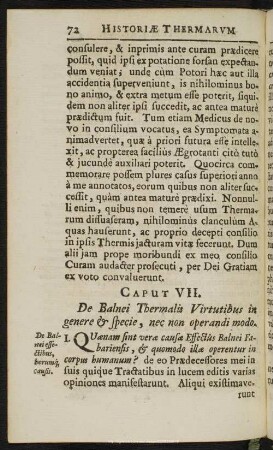 Caput VII. De Balnei Thermalis Virtutibus in genere & specie, nec non operandi modo
