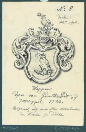 Das Wappen der Familie von Güntherod auf einer Altardecke in der Kirche in Döhlen (Freital)