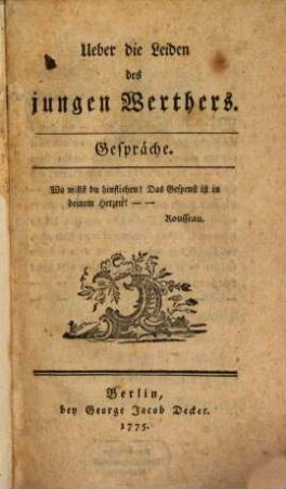 Ueber die Leiden des jungen Werthers : Gespräche