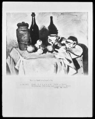 Stilleben mit Früchten und Geschirr / Nature morte: pots et bouteilles / Stilleben (Früchte und Geschirr) / Nature morte: pots, bouteille, tasse et fruits