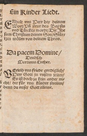 Da pacem Domine/|| Deudsch || Martinus Luther. ||