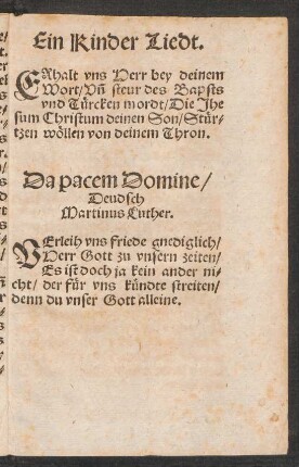 Da pacem Domine/|| Deudsch || Martinus Luther. ||