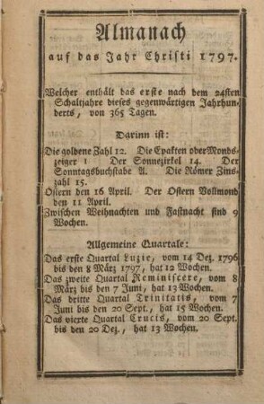 Almanach auf das Jahr Christi 1797.