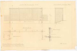 Gartenanlage Deutsche Werkbundausstellung, Köln: Lattenwerk im Garten zwischen Café und Gelbem Haus: Grundriss, Ansicht , Detail 1:20 1:10