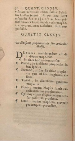 Quaestio CLXXIV. De divisione prophetiae, in sex articulos divisa.