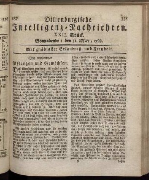 XXII. Stück. Sonnabends : den 31. May, 1788.