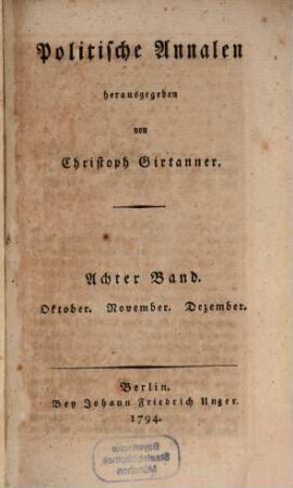 Politische Annalen. 8. 1794