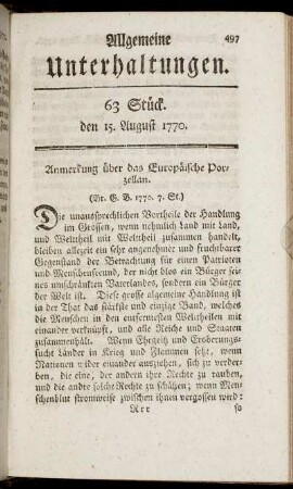63 Stück. den 15. August 1770.