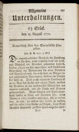 63 Stück. den 15. August 1770.
