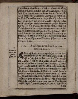 III. Diversum mundi & Spiritus sancti Indicium