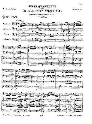 Beethoven's Werke, 38 = Serie 6: Quartette für 2 Violinen, Bratsche und Violoncell. Quartett : op. 18,2