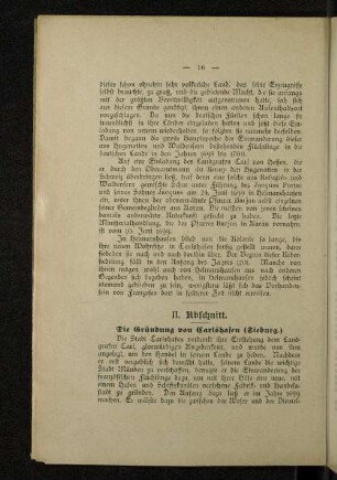 II. Abschnitt. Die Gründung von Carlshafen (Sieburg.)