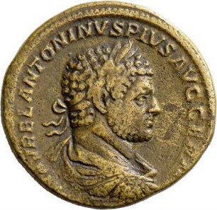 Sesterz des Caracalla mit Darstellung des Aeskulap