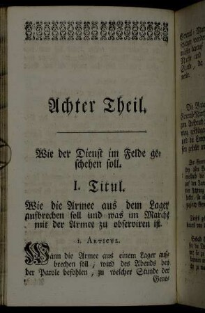 I. Titul. Wie die Armee aus dem Lager aufbrechen soll[...]